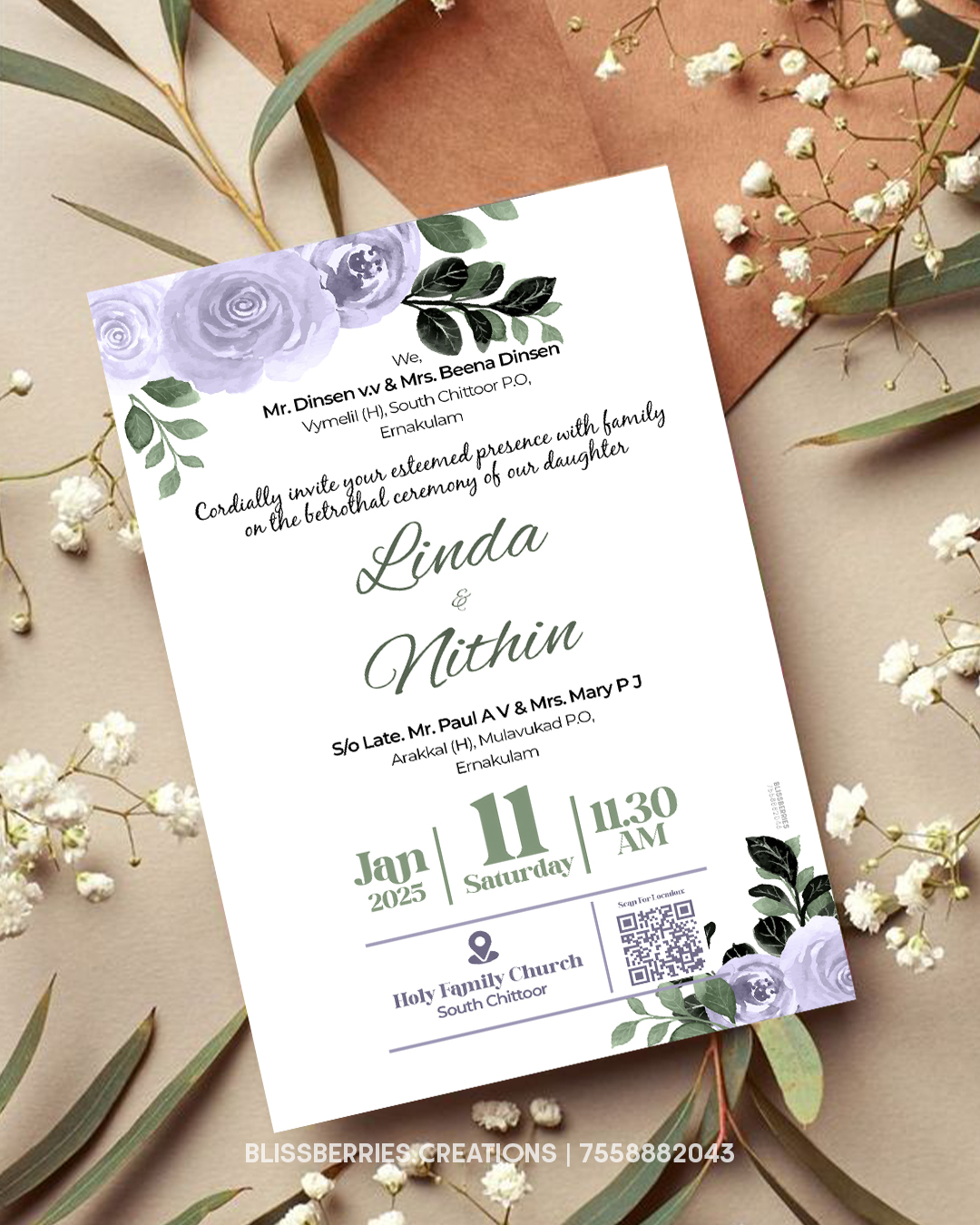 Elegant Lavender Floral Wedding Invitation Card