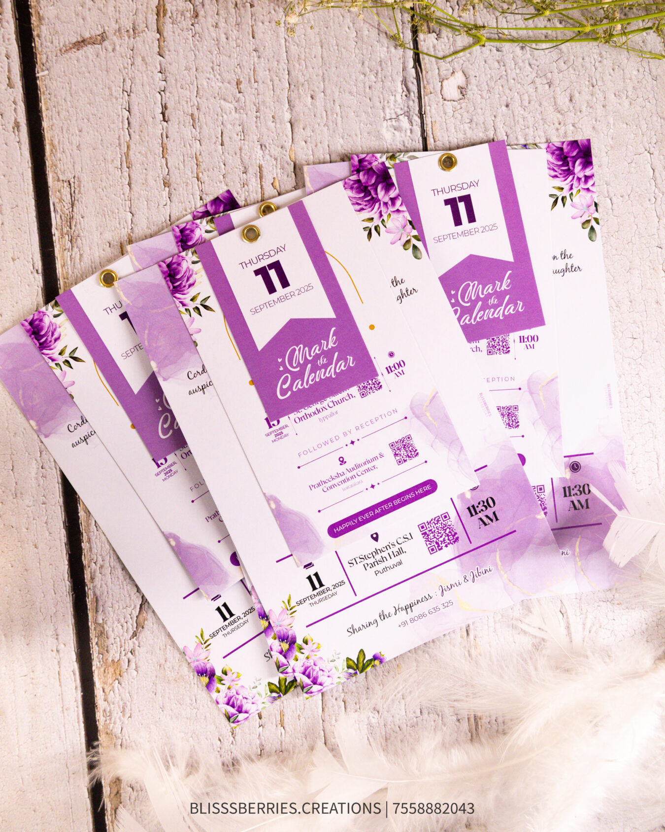 Lavender Theme 3-Layer Wedding Invitation Card with Elegant Floral Design