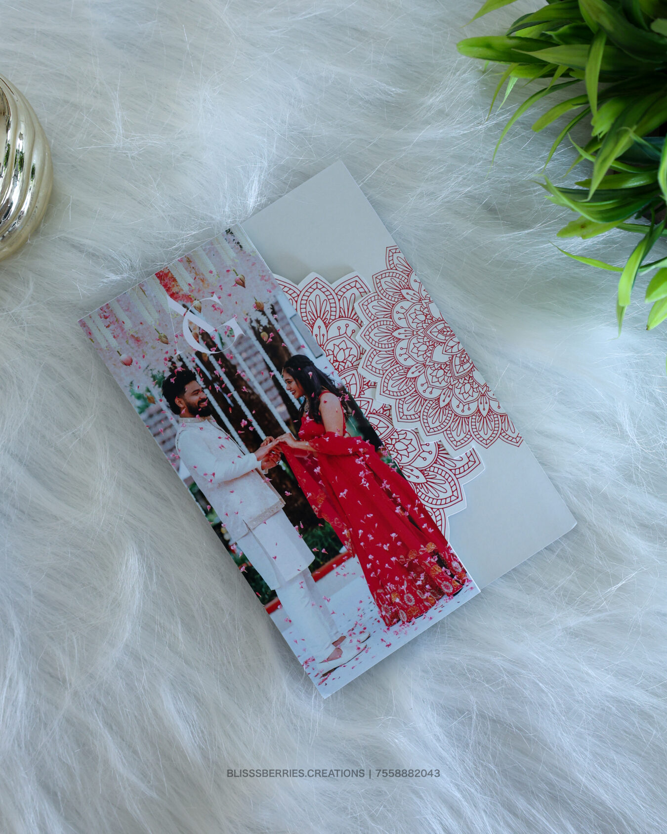 Personalized Photo Wedding Card – Custom Couple Image with Rangoli Lock Design