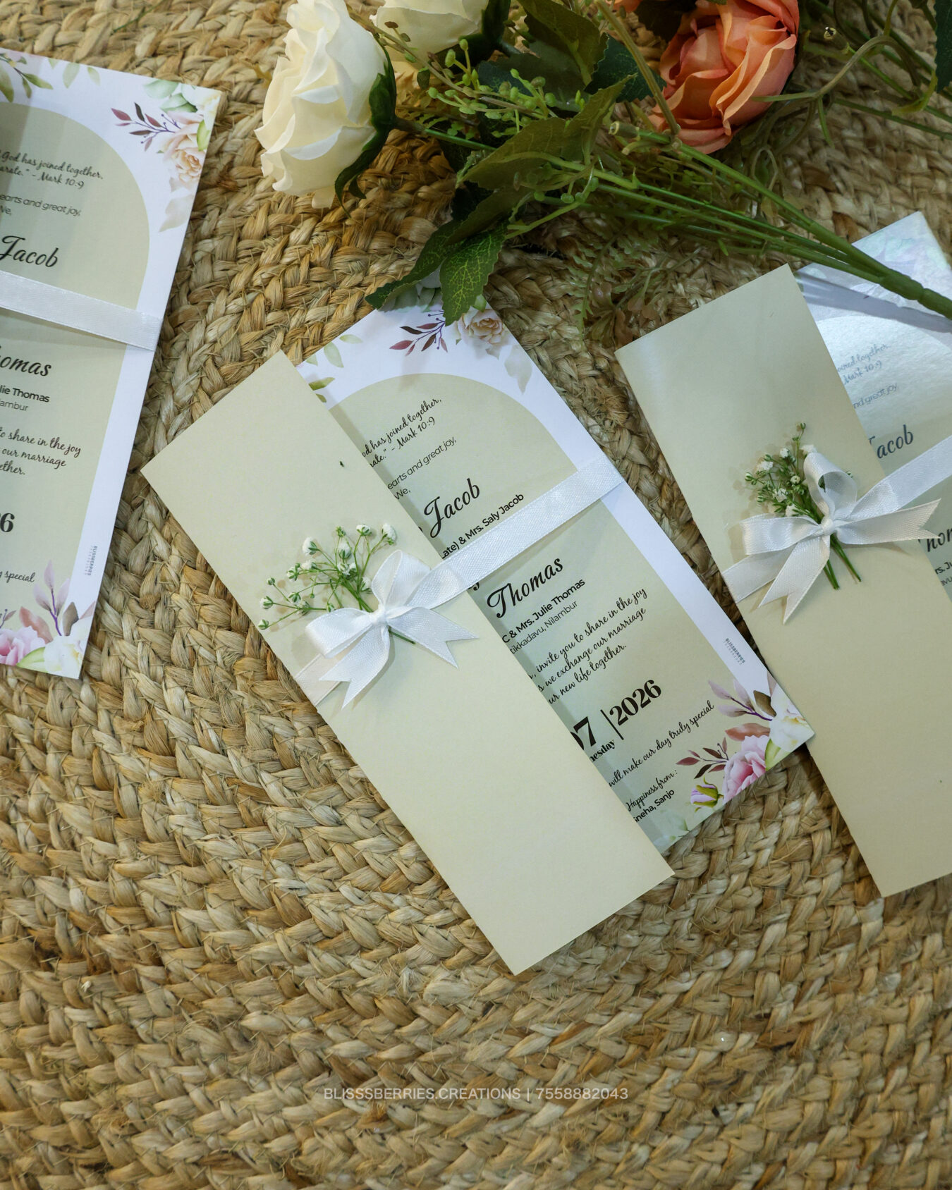 Elegant Floral Minimal Design – Sandal Flower Tie Christian Wedding Invitation Card
