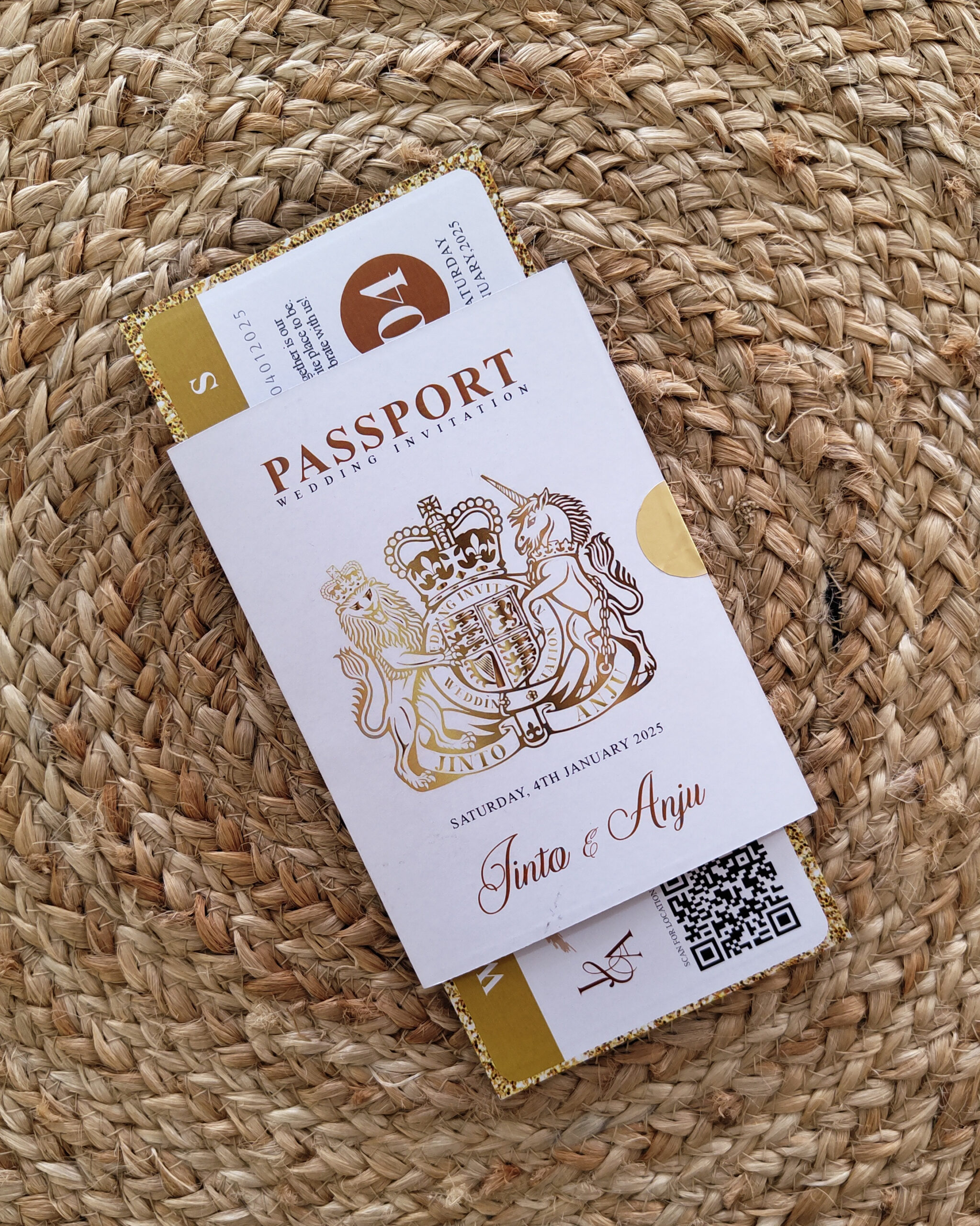 Elegant Sandalwood Passport Style Wedding Invitation Card