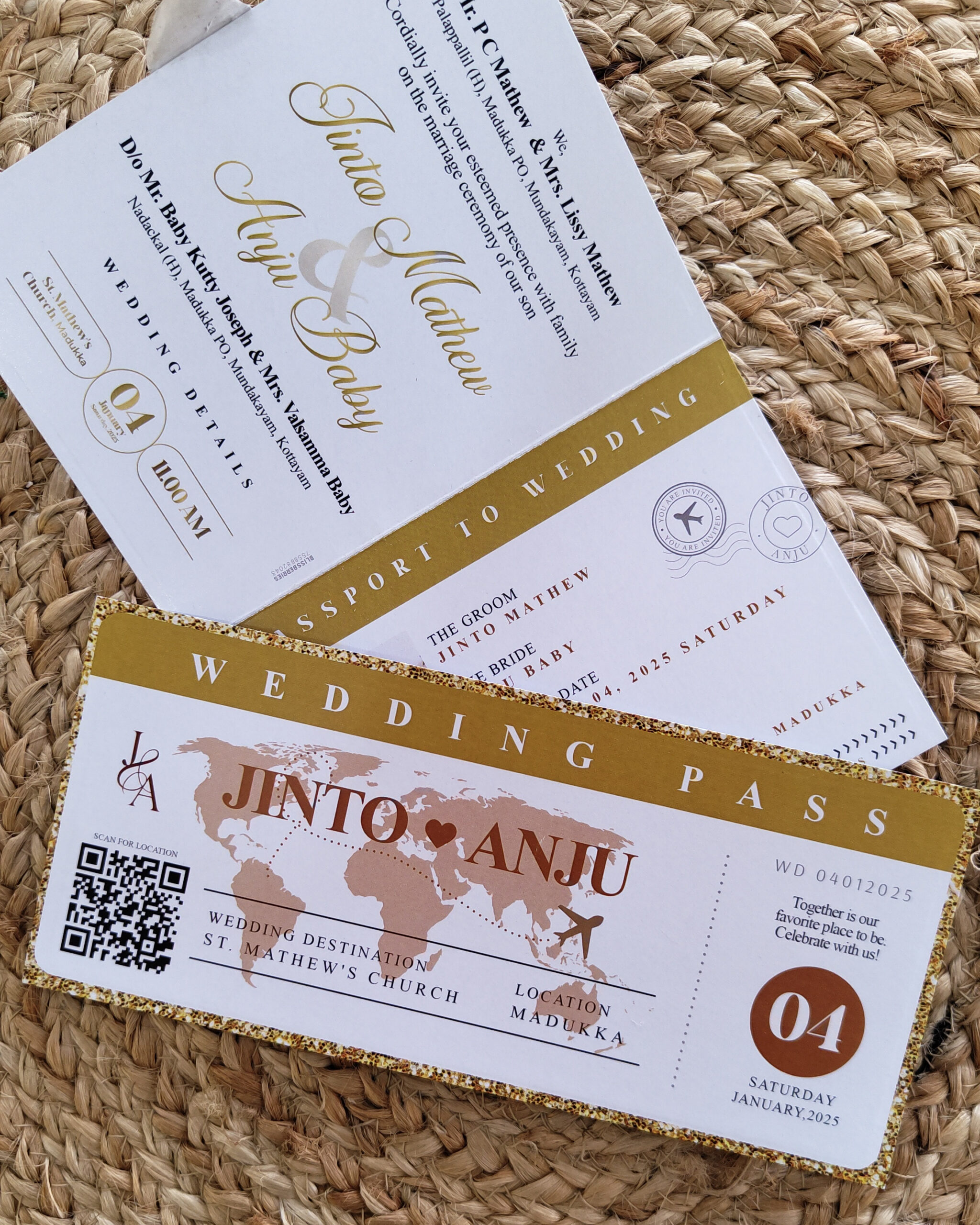 Elegant Sandalwood Passport Style Wedding Invitation Card - Image 2