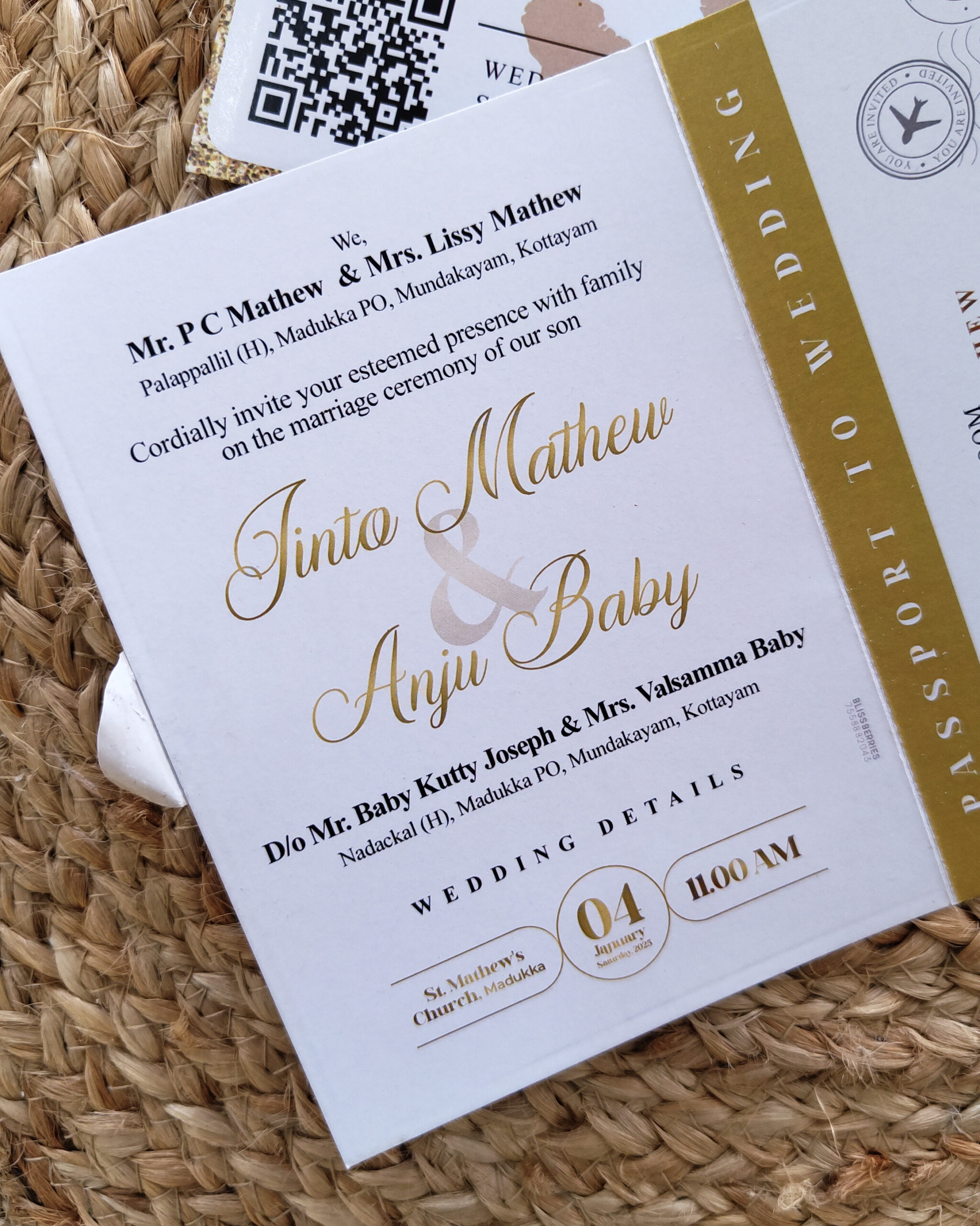 Elegant Sandalwood Passport Style Wedding Invitation Card - Image 3