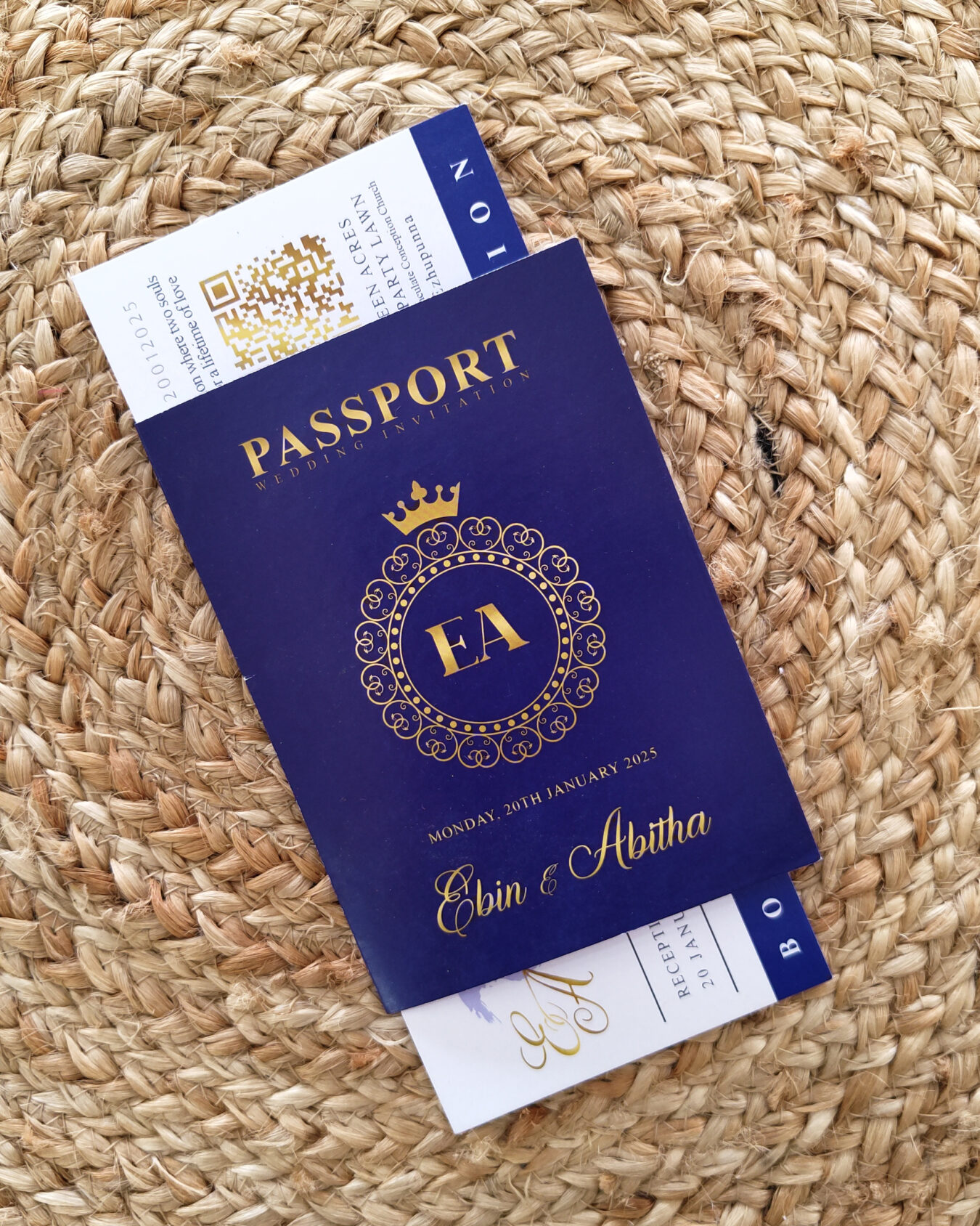 Elegant Blue English Passport Style Wedding Invitation Card