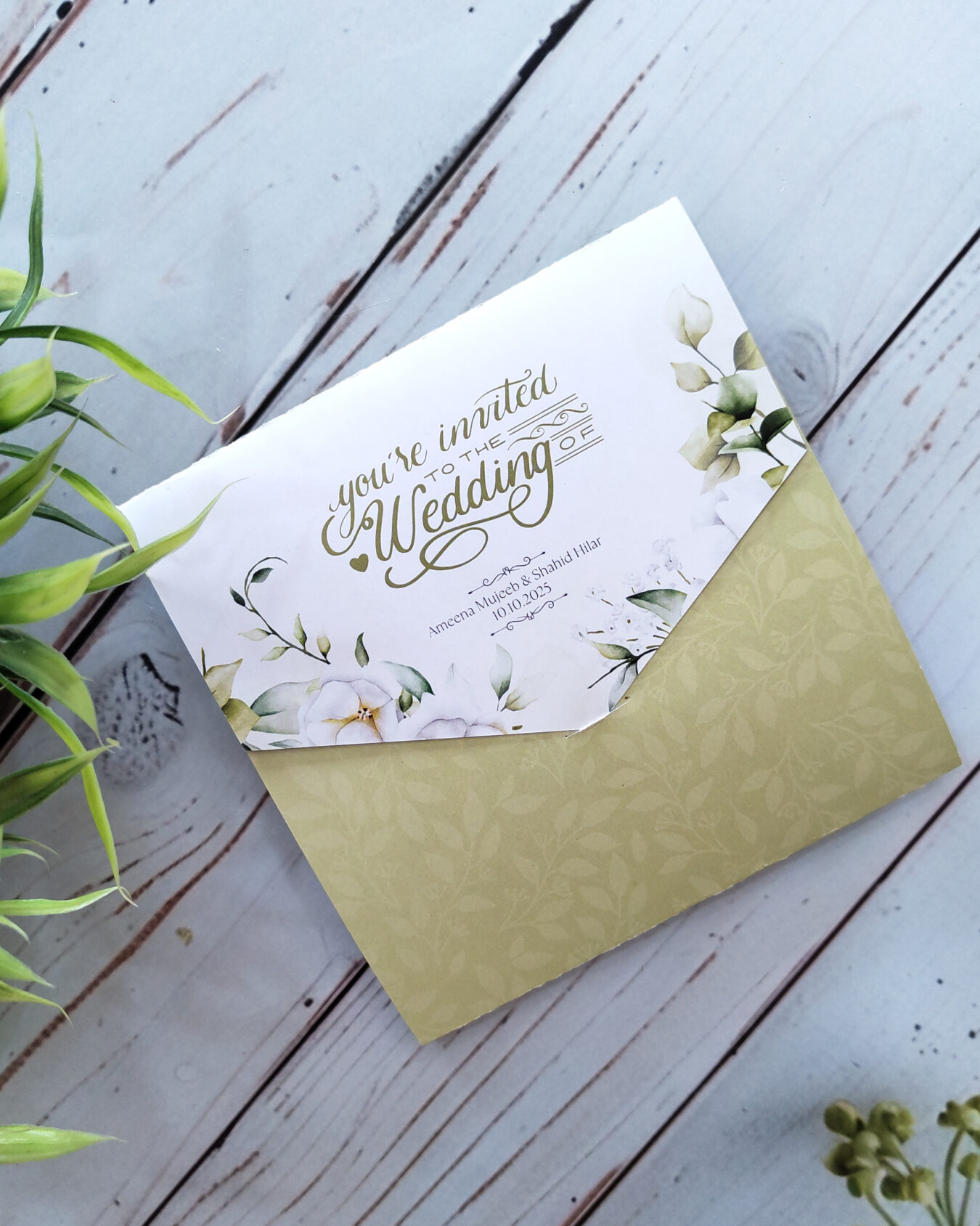 Elegant Pastel Green Floral Folded Muslim Wedding Invitation Card
