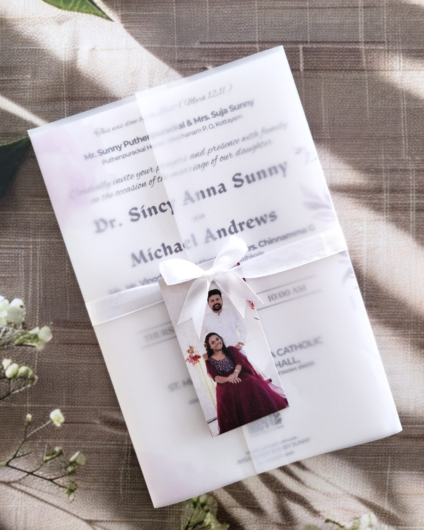 Elegant White Minimal Transparent Fold Wedding Invitation Card