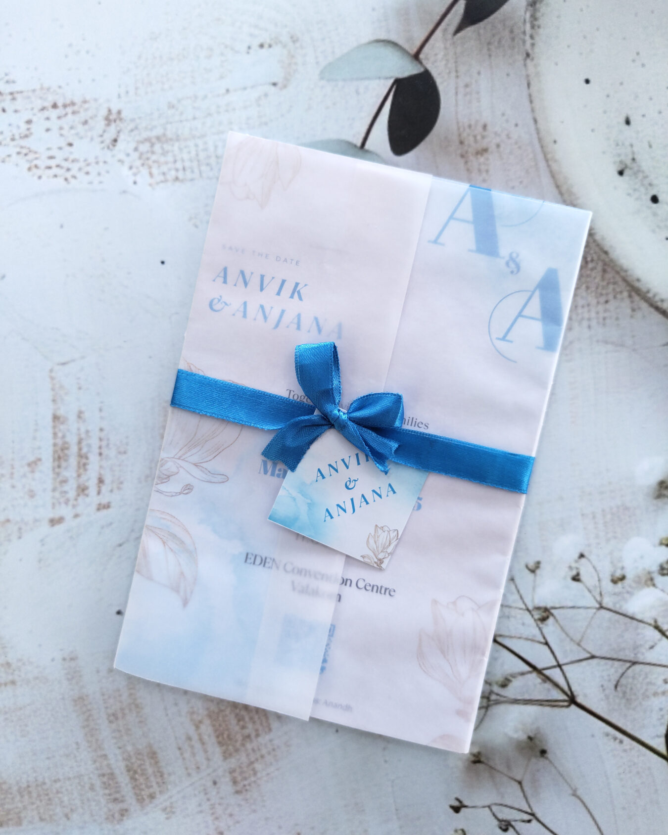 Blissberries Azure Bliss Veil Fold - Blue Transparent Fold Wedding Invitation Card