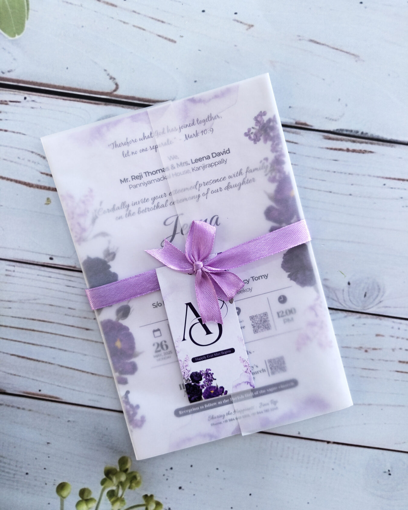 Elegant Purple Transparent Fold Wedding Invitation Card