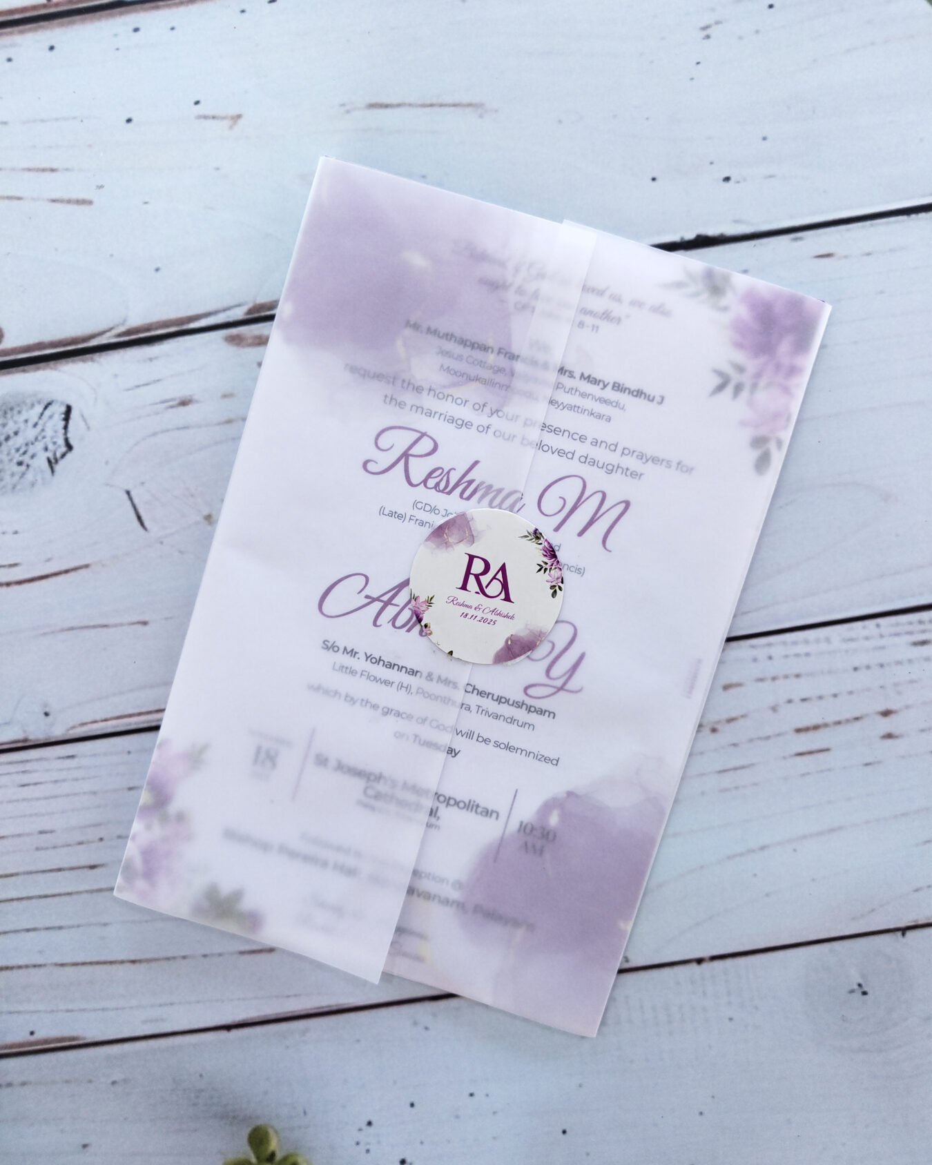 Lavender Sheer Whisper Fold-Transparent Fold Wedding Invitation Card