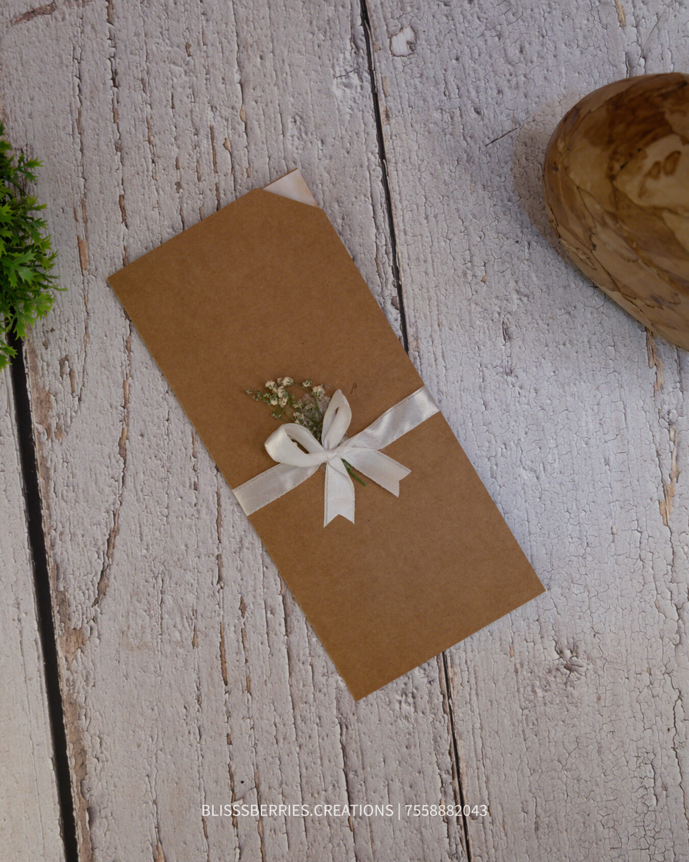 BlissRustic Bloom – Brown Flower Tied Wedding Invitation Card