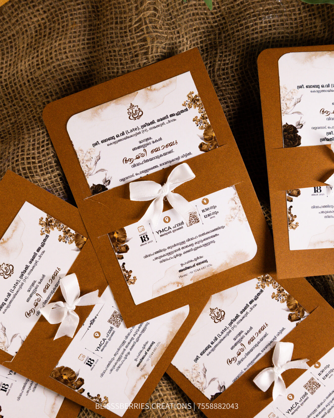 RibbonMini Heirloom – Handmade Mini Wedding Invitation Card with Satin Ribbon Tie, Pocket‑Size Personalized Invite