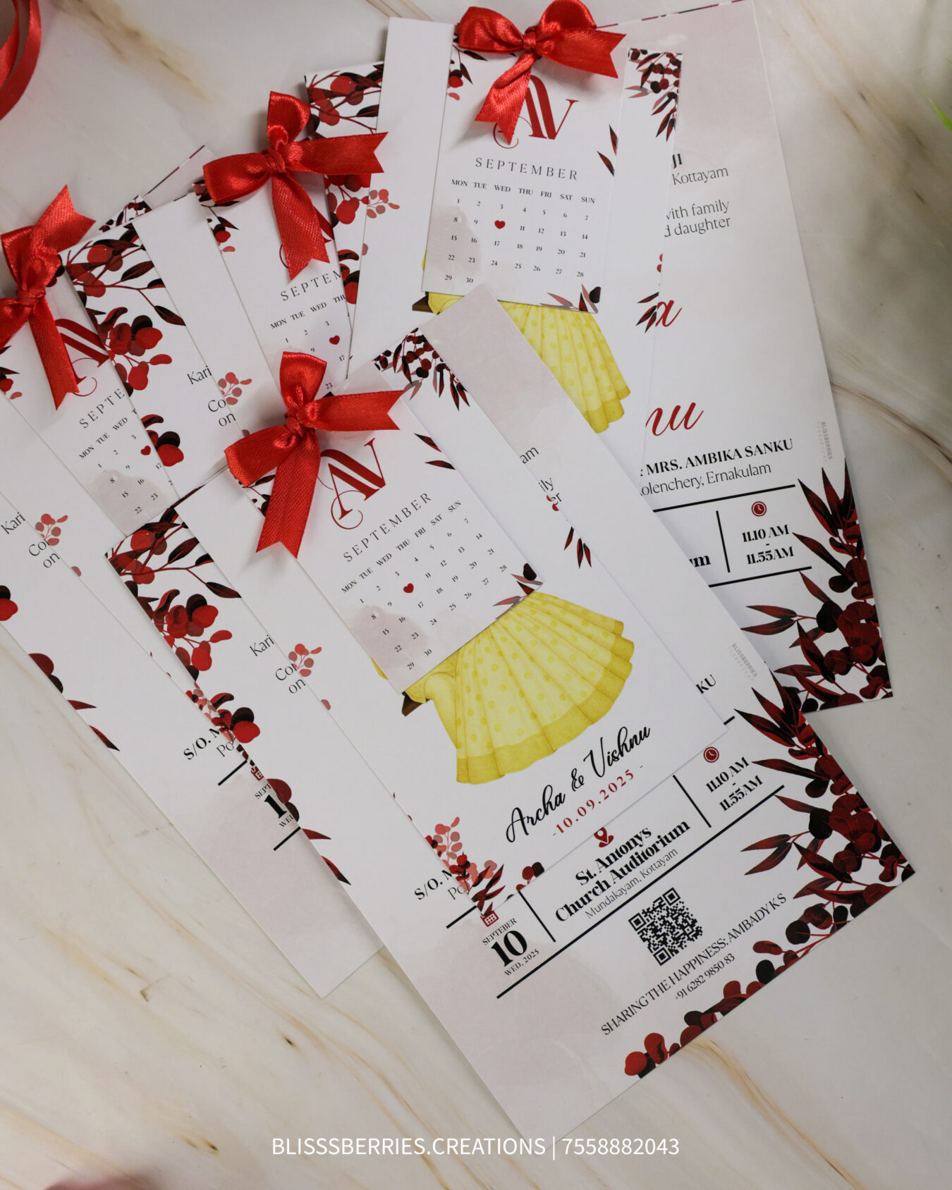 RibbonAura Trinity – 3 Layer Wedding Invitation with Satin Ribbon, Premium Layered Personalized Card.