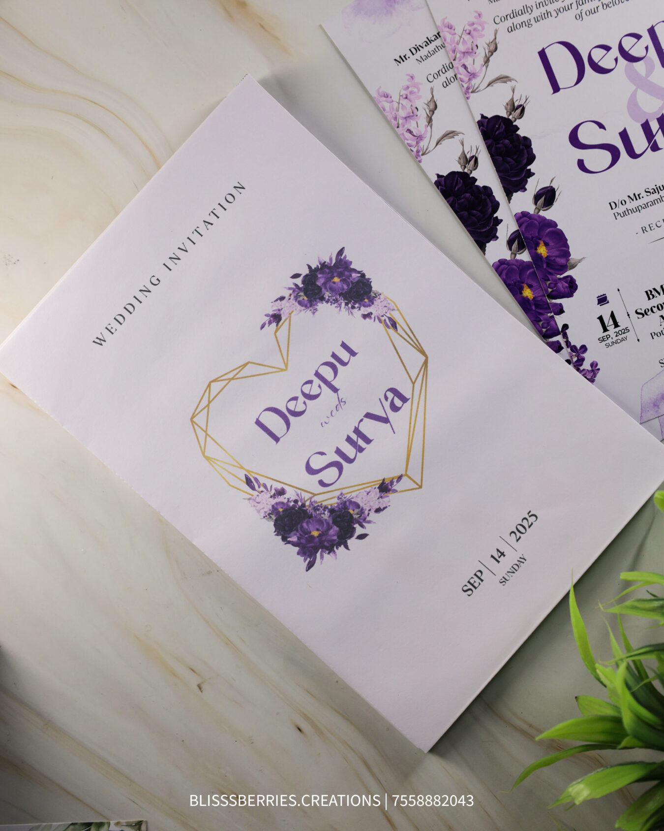 LavenderBloom Envelope – Purple Floral Single Layer Wedding Invitation with Envelope, Elegant Minimal Design