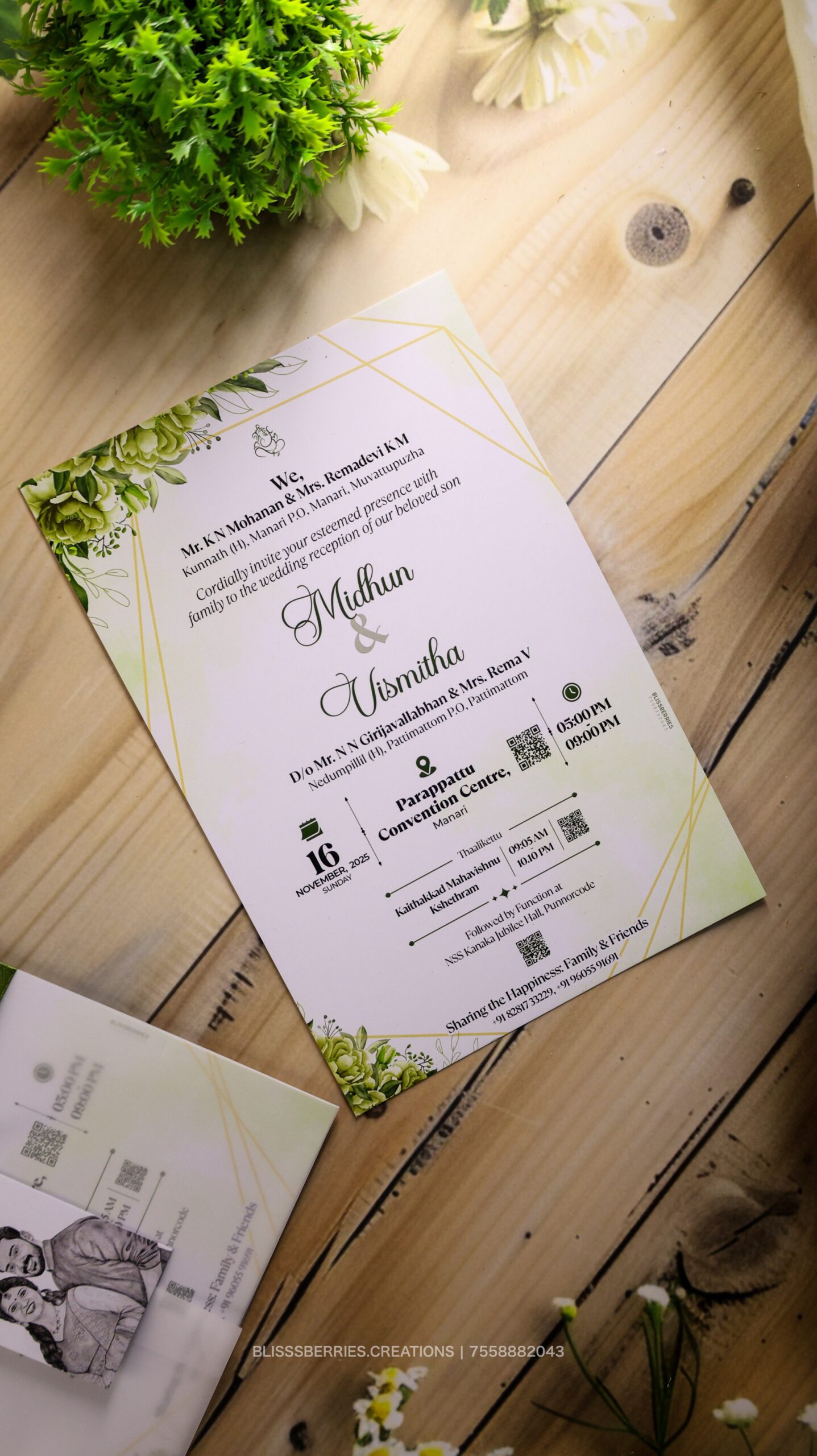 Elegant Green Transparent Fold Card with Hand-Drawn Photo | Modern Vellum-Style Invitation - Image 2