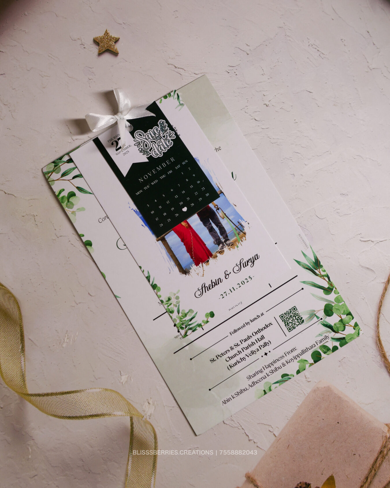 BlissTrio Ribbon – 3 Layer Wedding Invitation Card with Elegant Ribbon