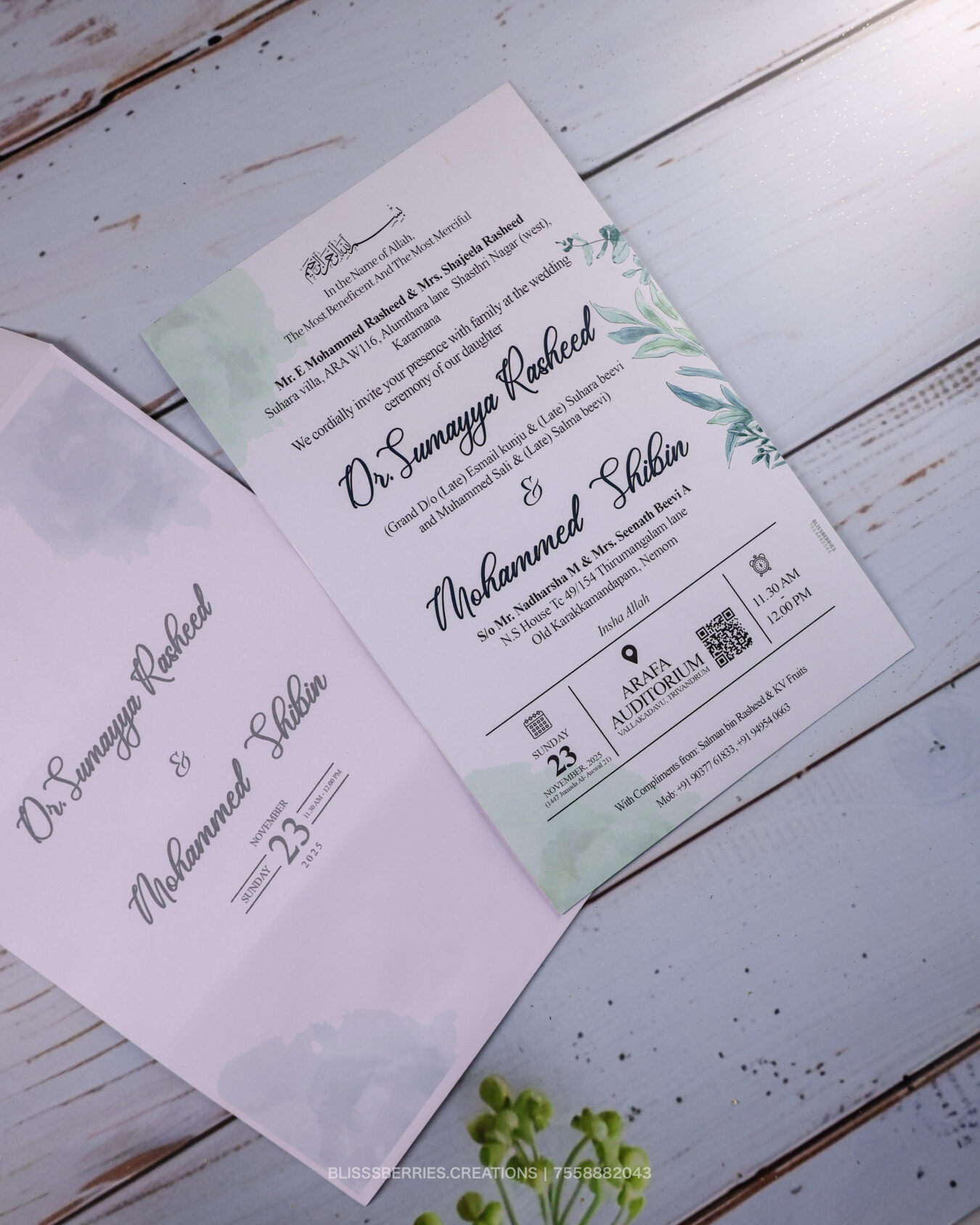 BlissMinimal Elegance – Single Layer Wedding Invitation Card with Envelope