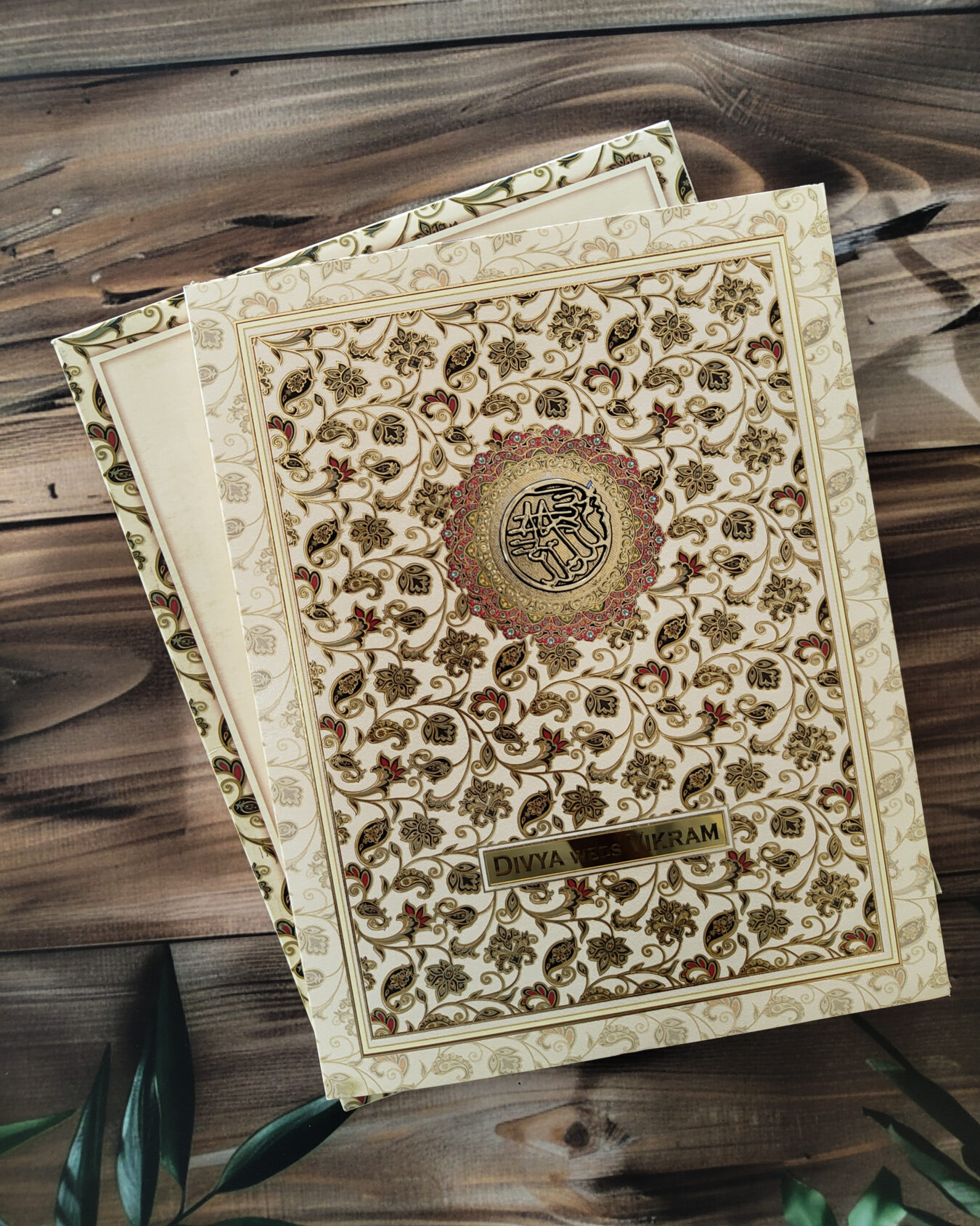 Premium Cream Floral Box Wedding Card with Acrylic Nameplate