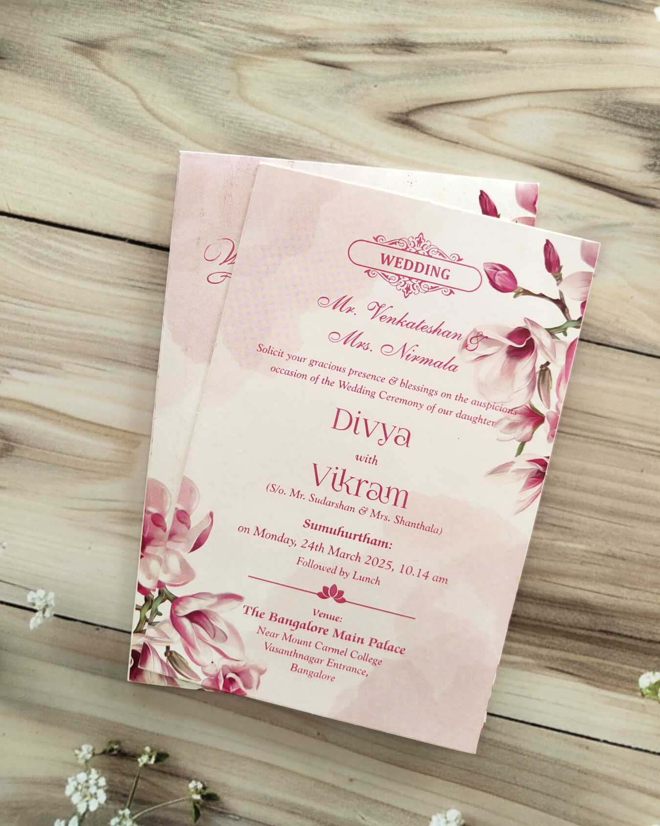 Rose Floral Wedding Card with Envelope