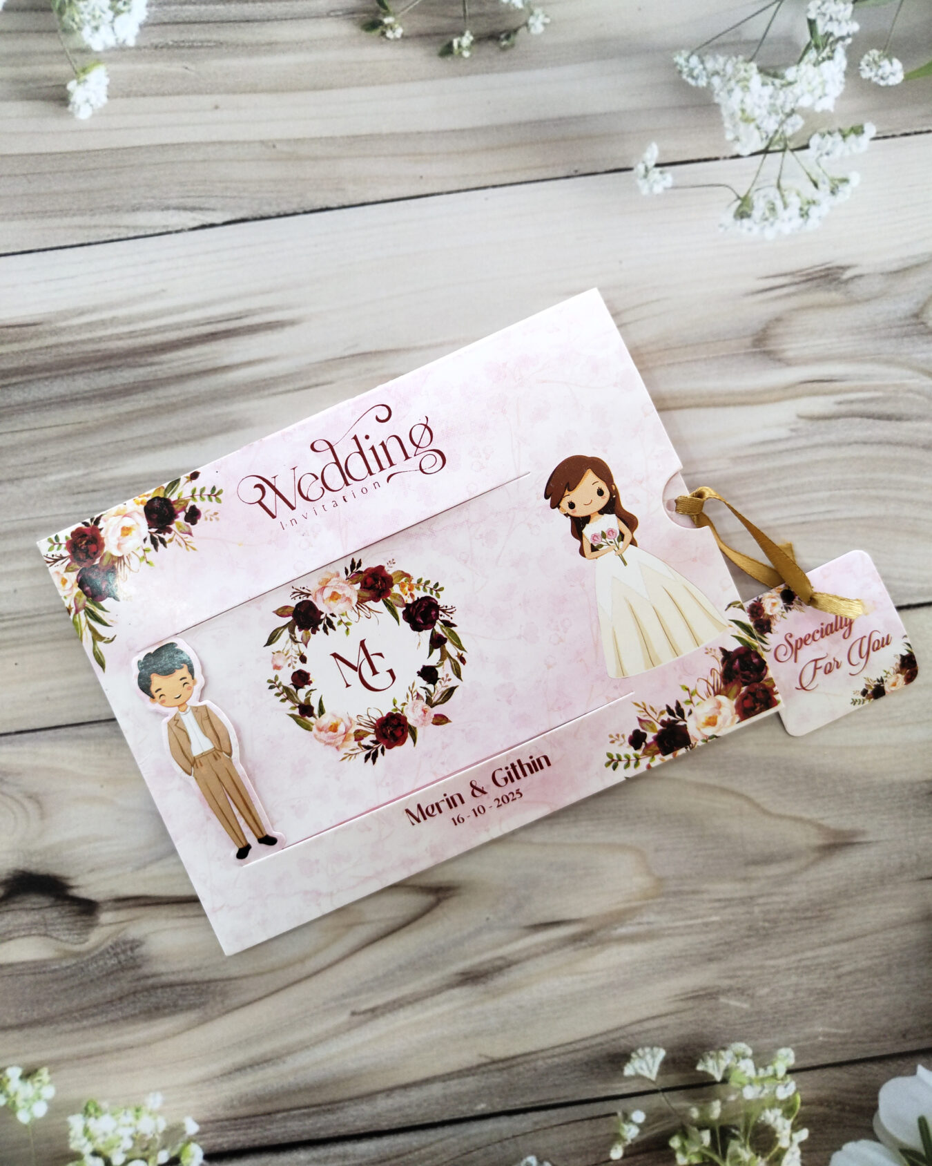 Light Pink Sliding Christian Wedding Invitation Card