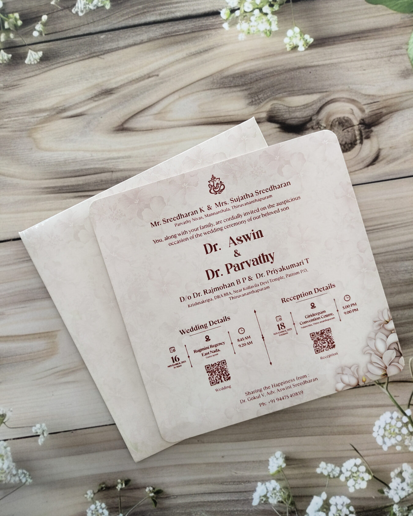 Square Wedding Invitation Card With Envelope