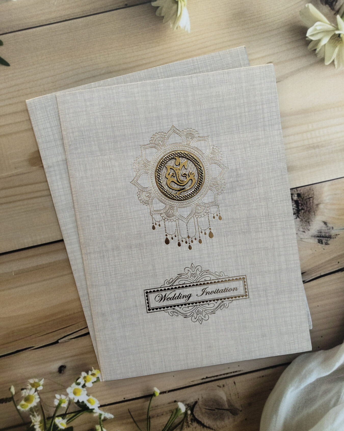 PREMIUM GREY Gold Foiled Ganesha Motif Wedding Invitation Card with Matching Envelope
