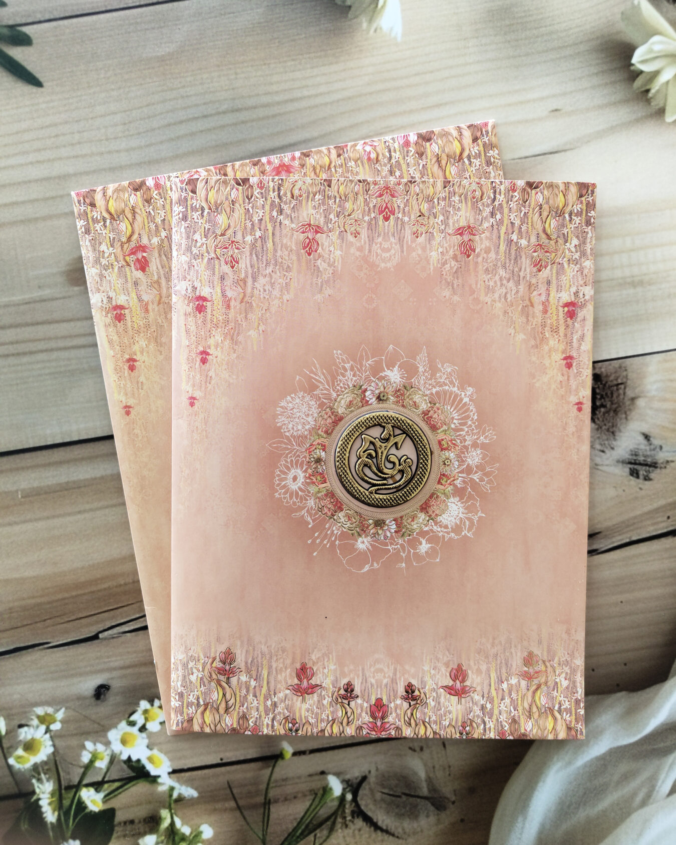 ORANGE Classic Floral Wedding Invitation Card with Matching Envelope