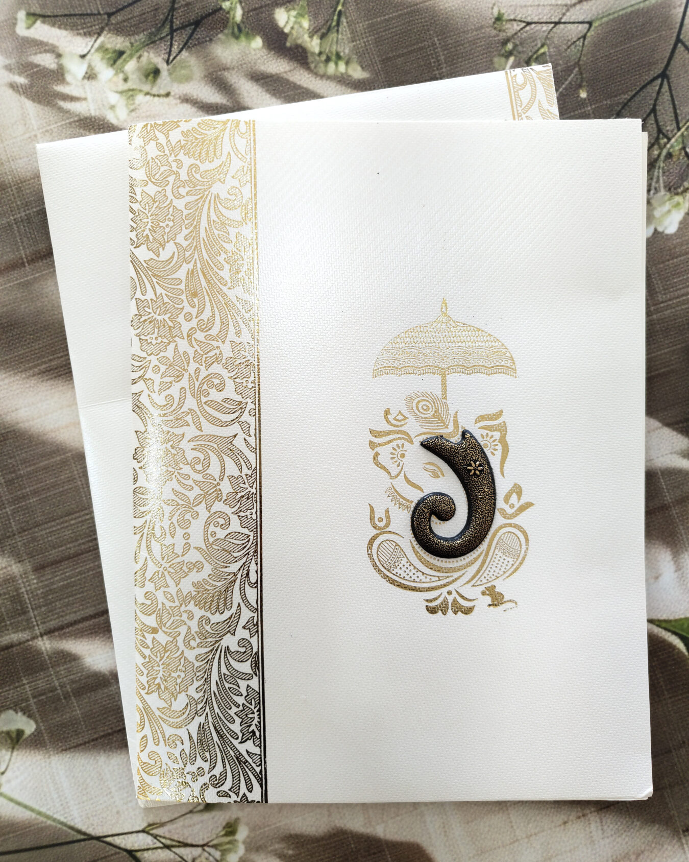 Offwhite Gold Foiled Wedding Invitation Card with Matching Envelope