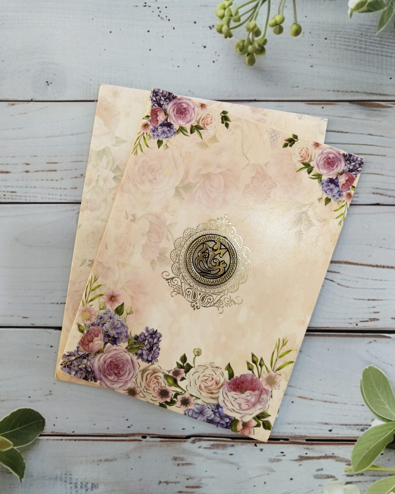Elegant Pale Pink Floral Wedding Card with Matching Envelope
