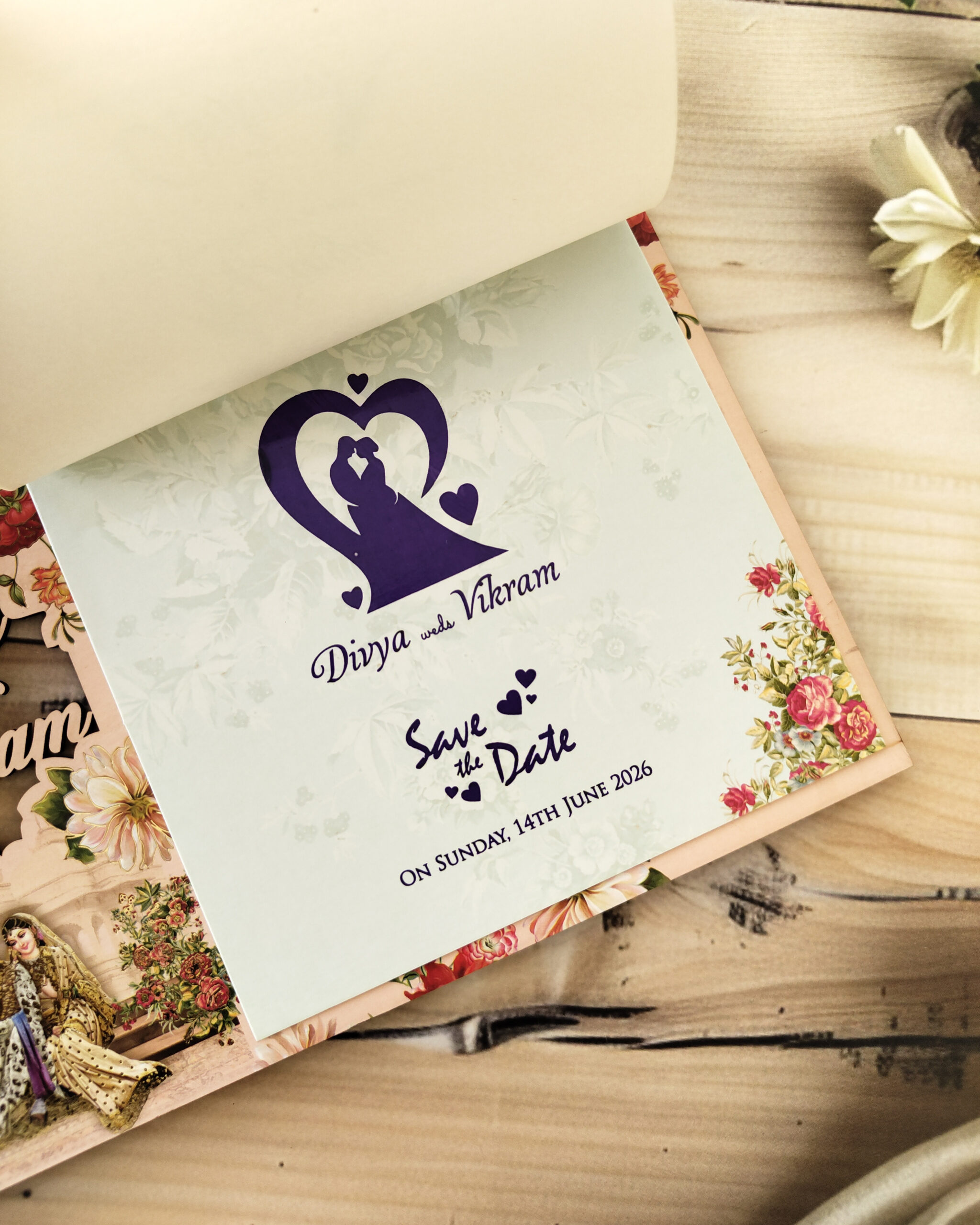 Luxury MDF Laser Cut Pale Pink Floral Frame Wedding Invitation Card with Elegant Matching Floral Envelope - Image 4