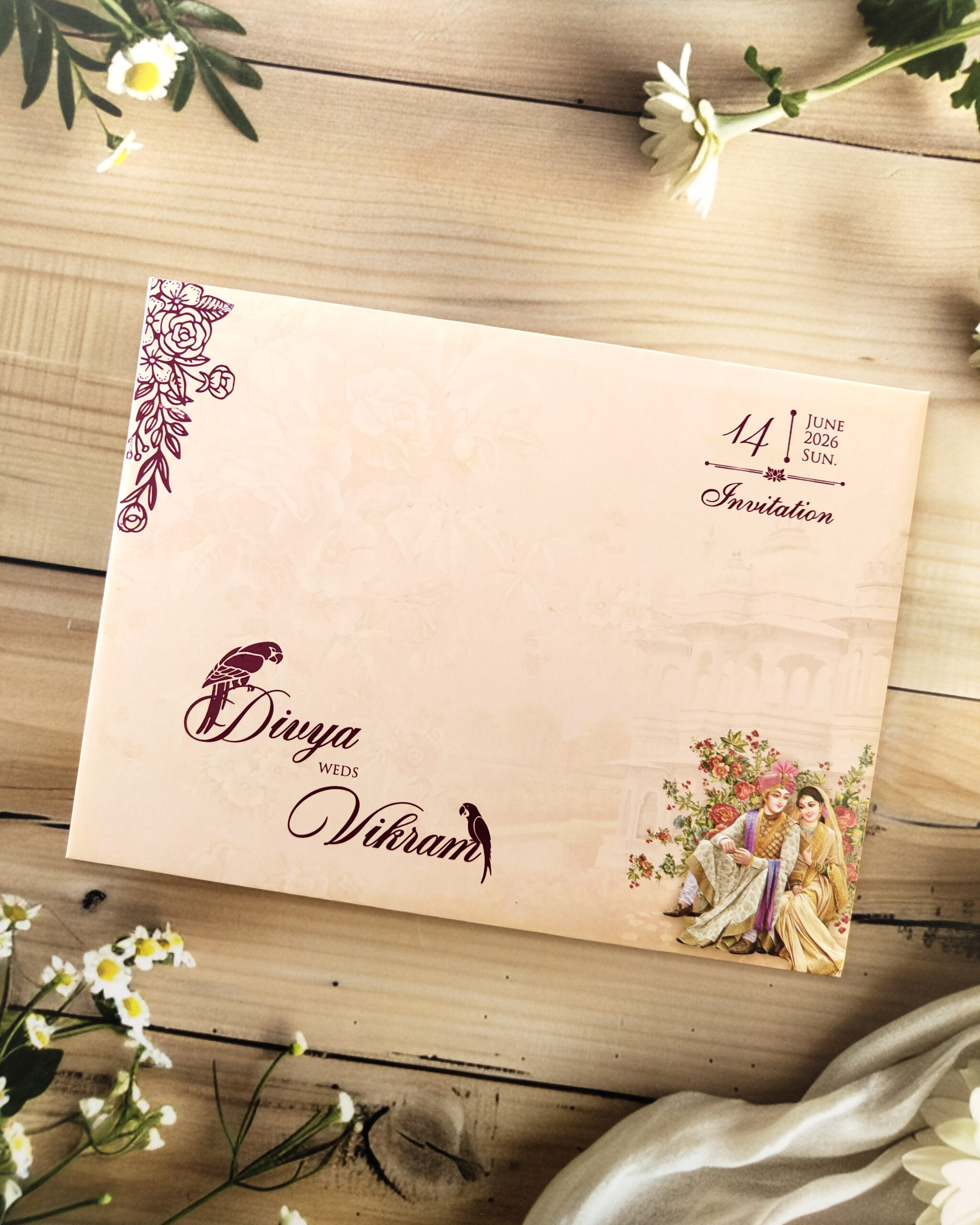 Luxury MDF Laser Cut Pale Pink Floral Frame Wedding Invitation Card with Elegant Matching Floral Envelope - Image 5