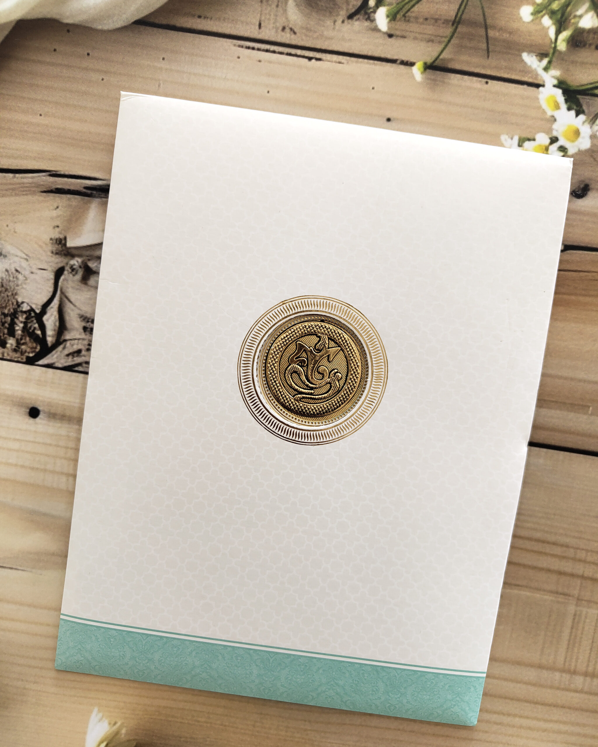 Elegant Blue and White Mandala Wedding Invitation Card with Matching Envelope - Image 3