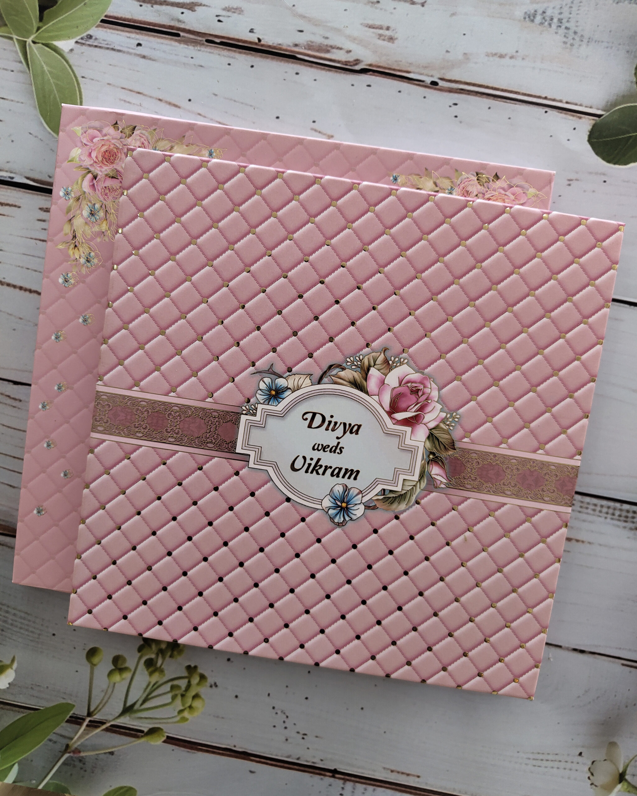 Luxury Blush Pink Embossed Wedding Invitation Card with Matching Envelope