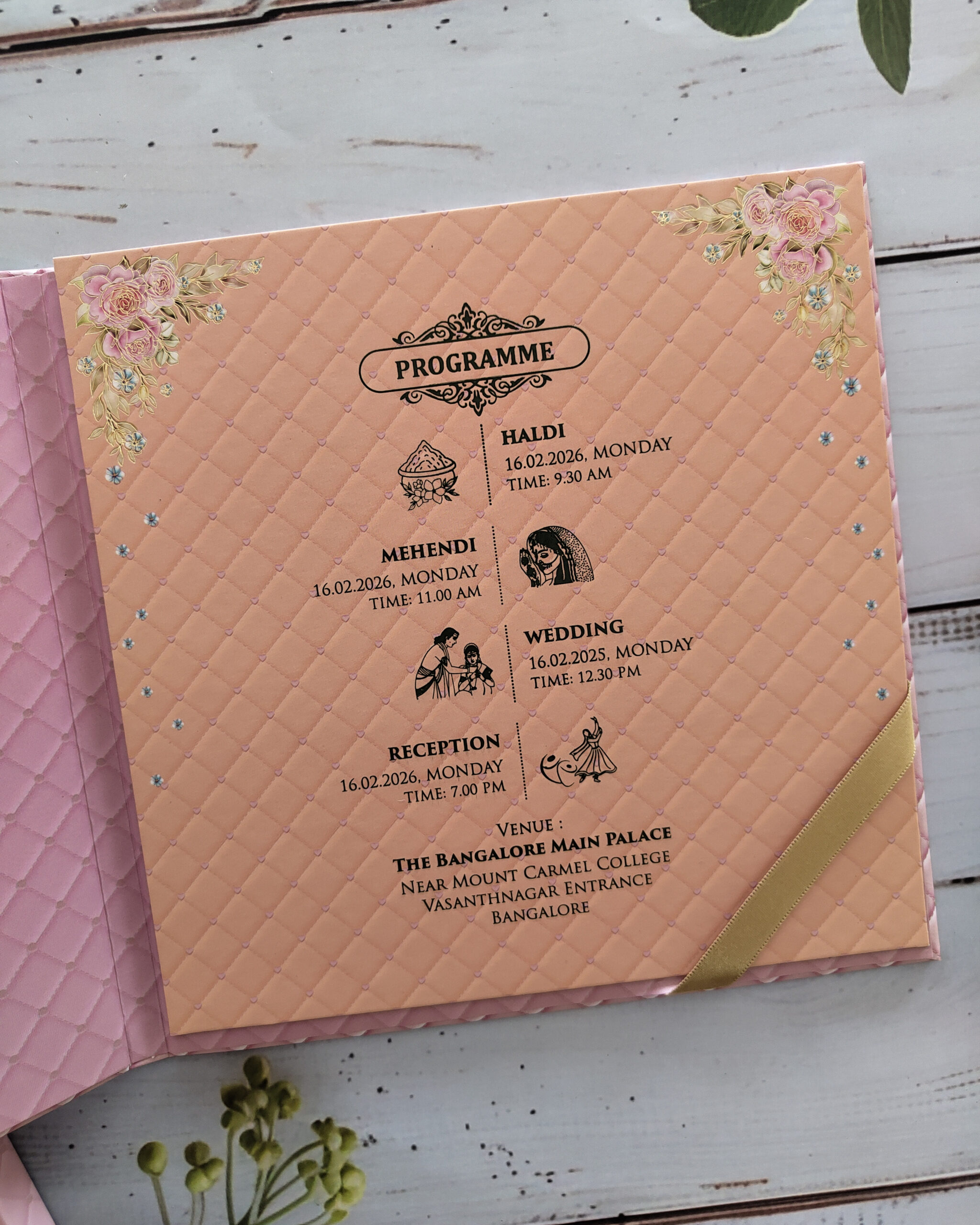 Luxury Blush Pink Embossed Wedding Invitation Card with Matching Envelope - Image 3