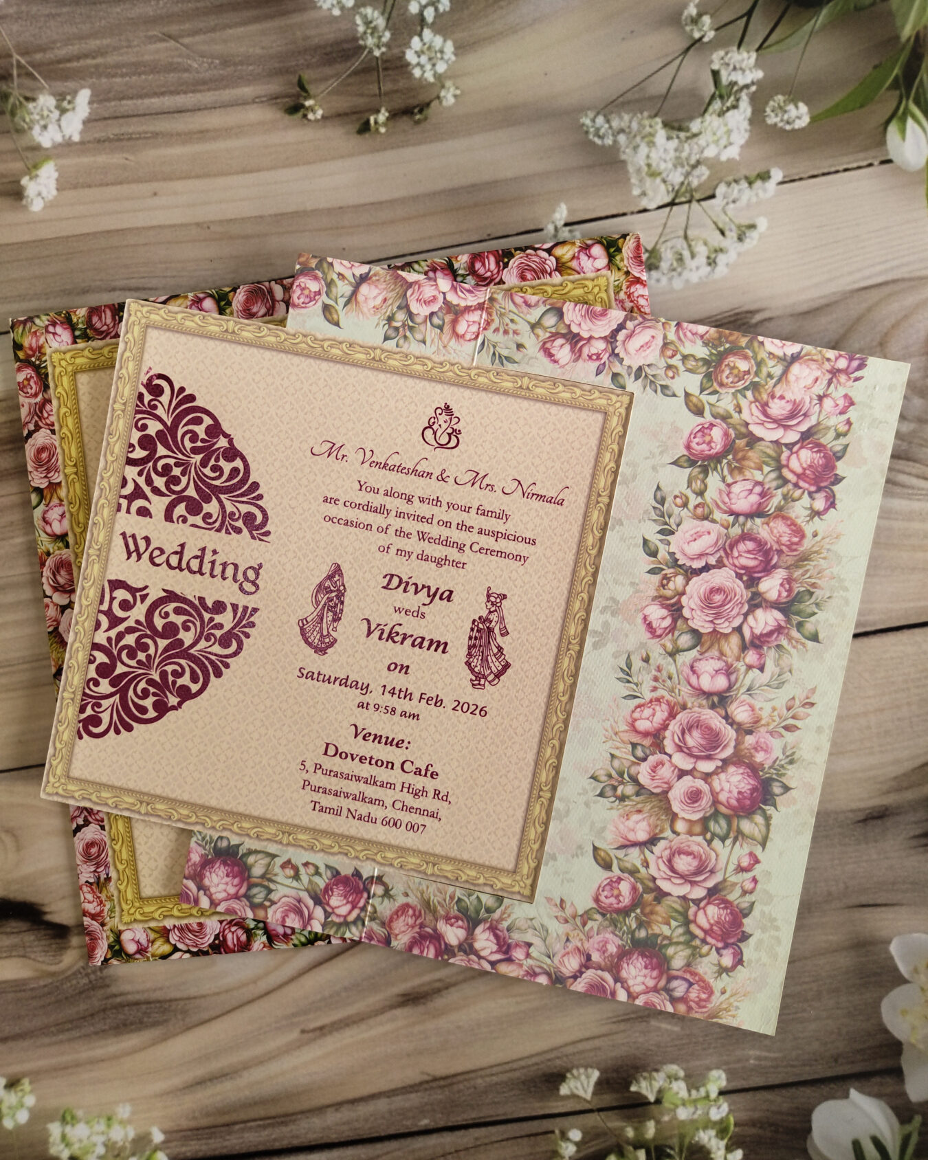 Royal Blossom Archway Square Wedding Invitation Card with Matching Envelope