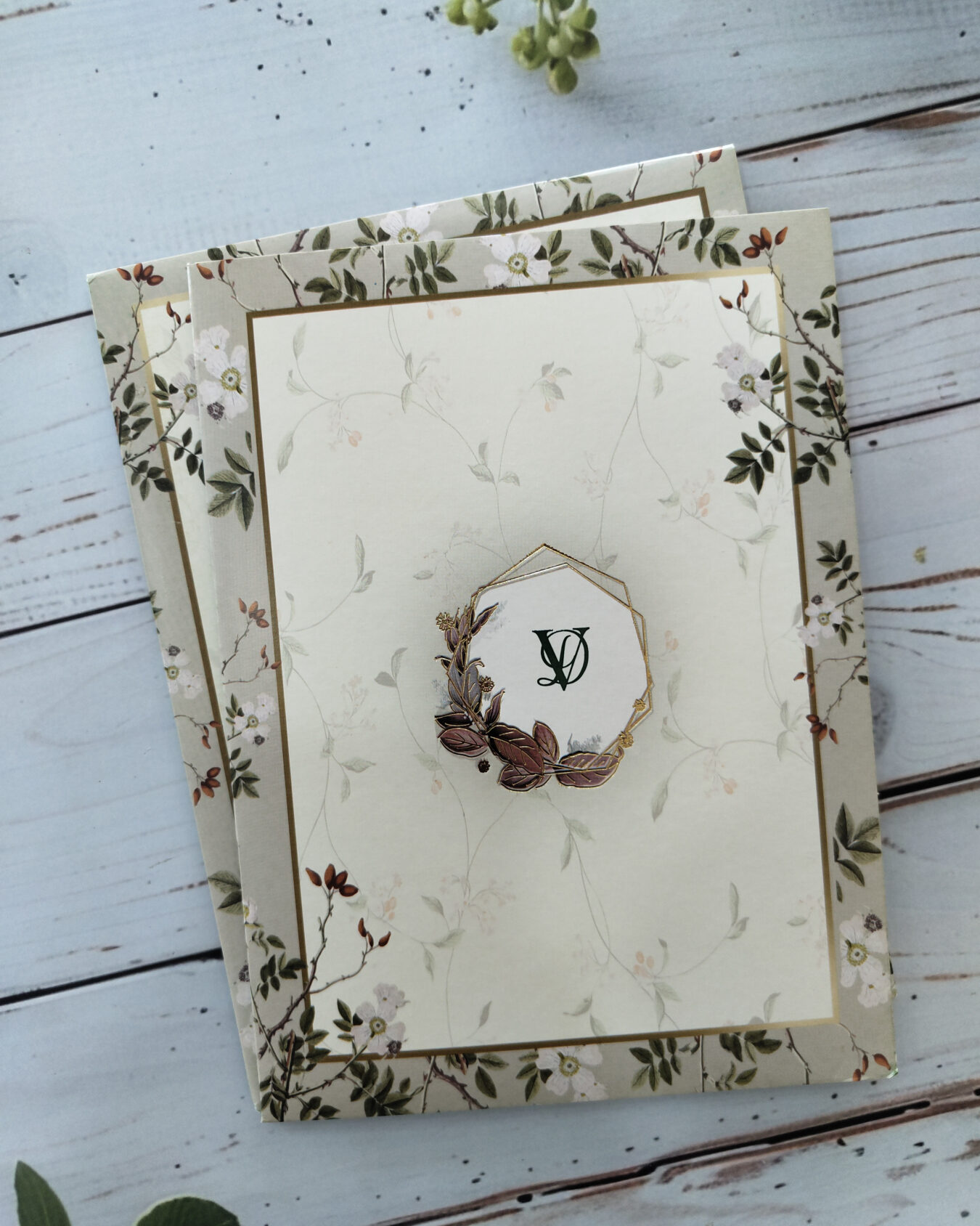 Simple Elegant Botanical Wedding Invitation Card with Matching Envelope