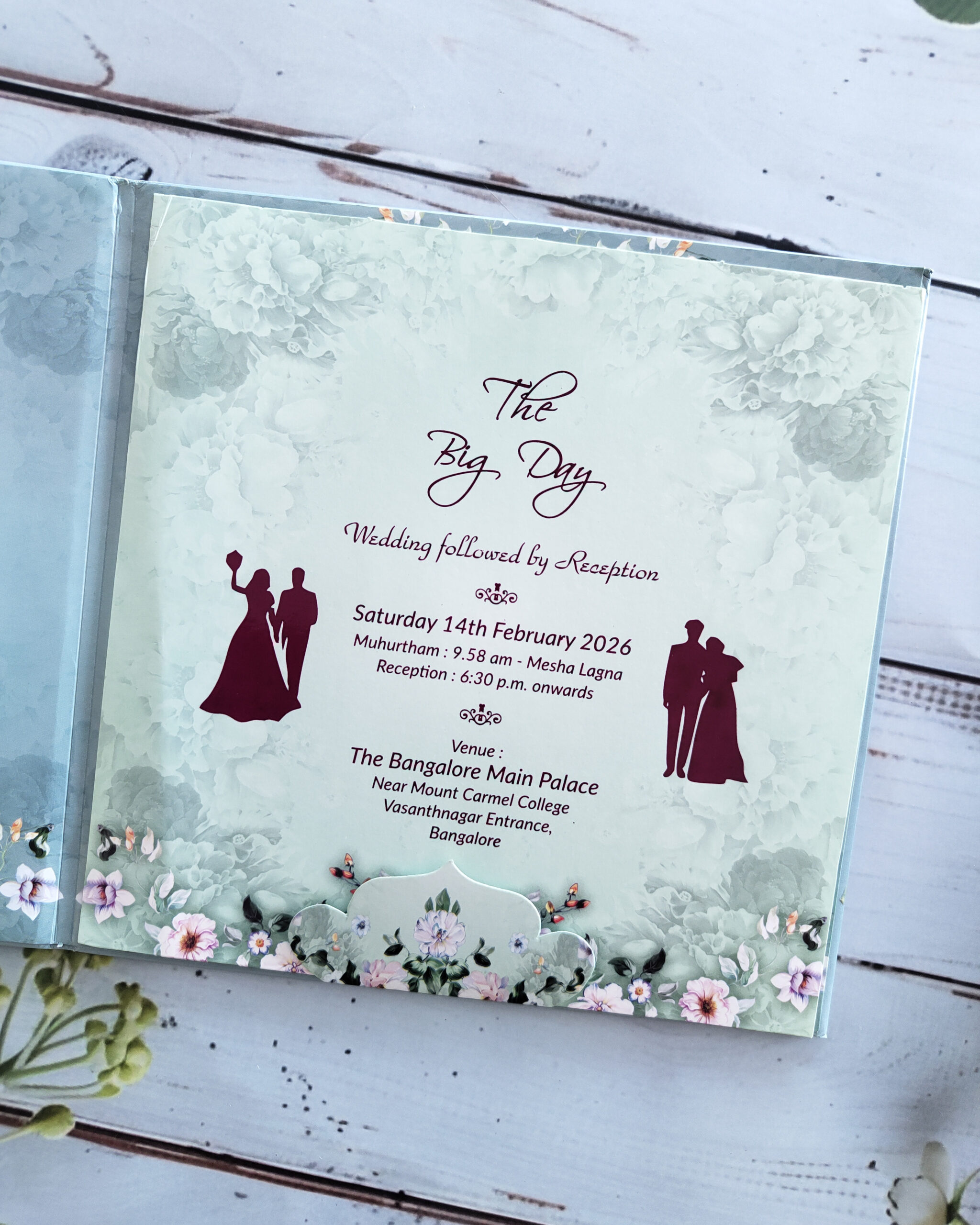 Luxury Ocean Blue Square Padded Wedding Invitation Card with Acrylic Nameplate & Matching Envelope - Image 3