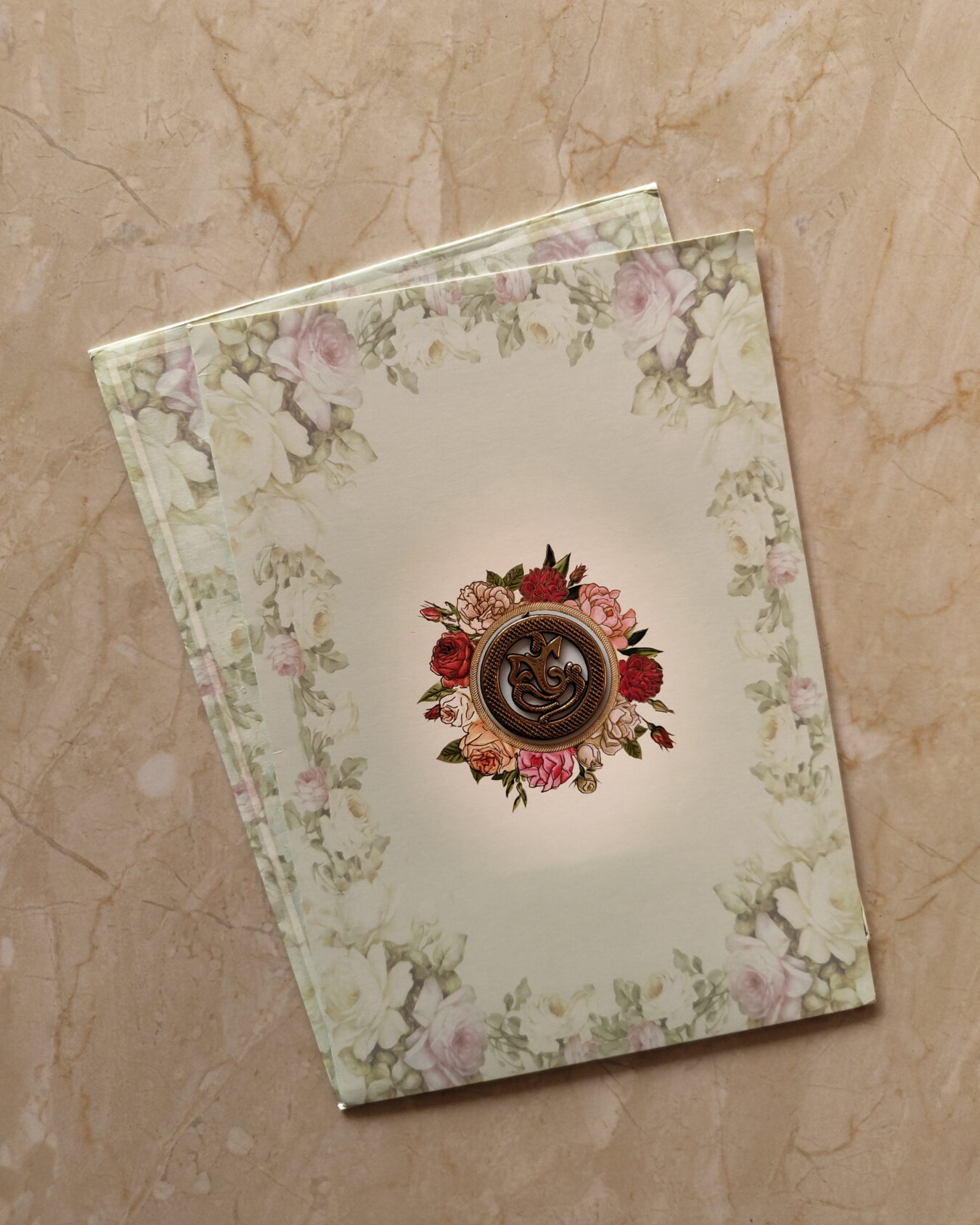 Ocean Green Floral Rich Wedding Invitation Card with Matching Envelope I Customisable Emblem