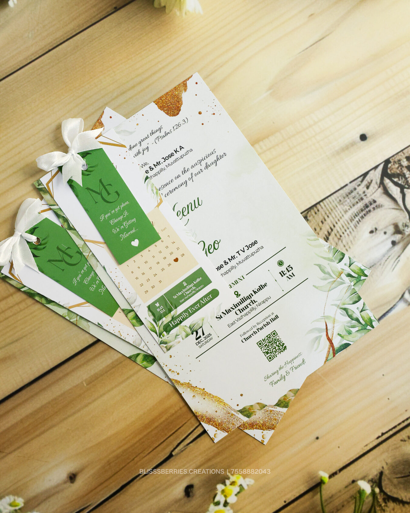 3-Layer Green Invitation Card with White Ribbon | Elegant Premium Design