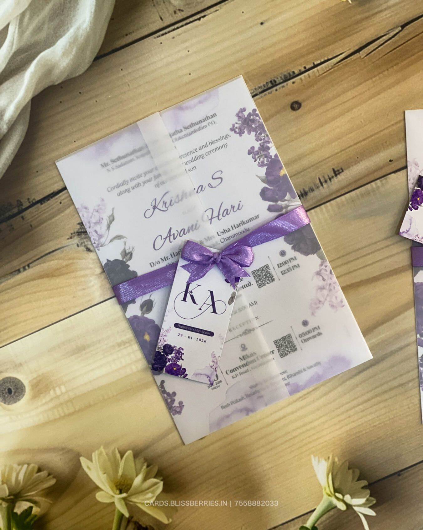 Purple Hindu Transparent Fold Wedding Invitation Card