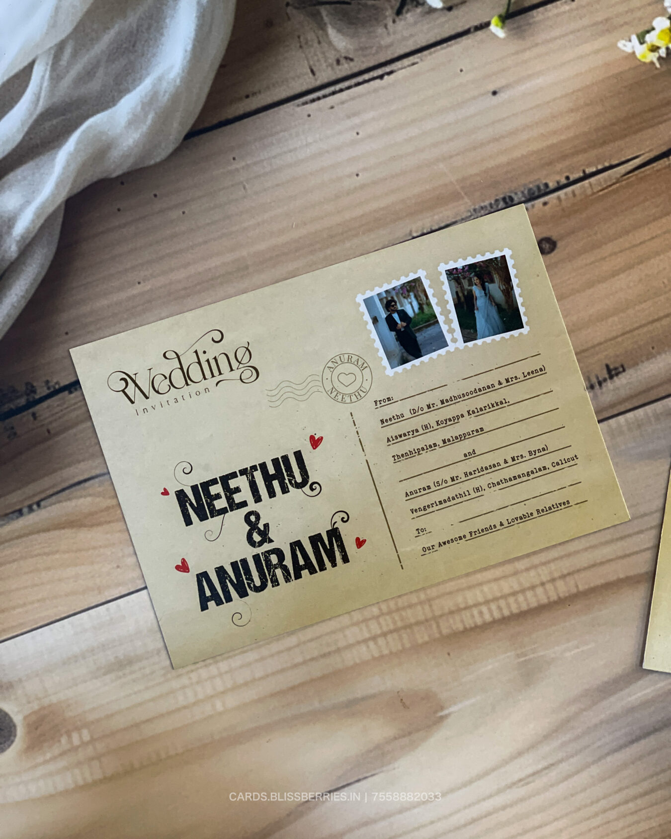 Modern Postal Style Wedding Invitation Card with Minimal Contemporary Design